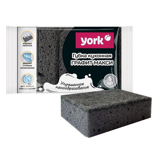 Губка для посуды Графит Макси 5шт *50 (York)