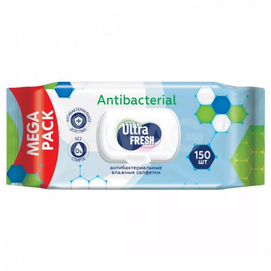 Салфетки влажные Ultra Fresh Antibacterial с клапаном 150шт *9