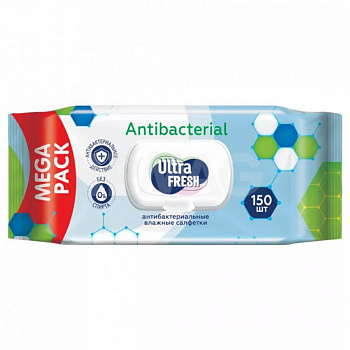 Салфетки влажные Ultra Fresh Antibacterial с клапаном 150шт *9