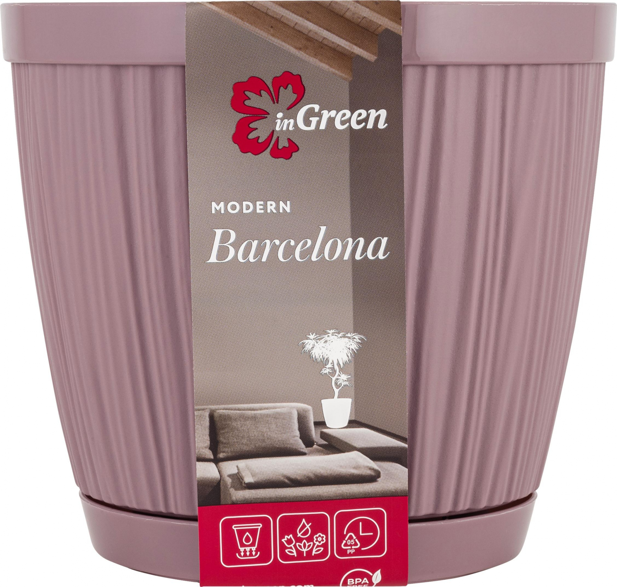 Горшок д/цветов 1,8л InGreen Barcelona d=155мм морозная слива *16 (П-Ц) 